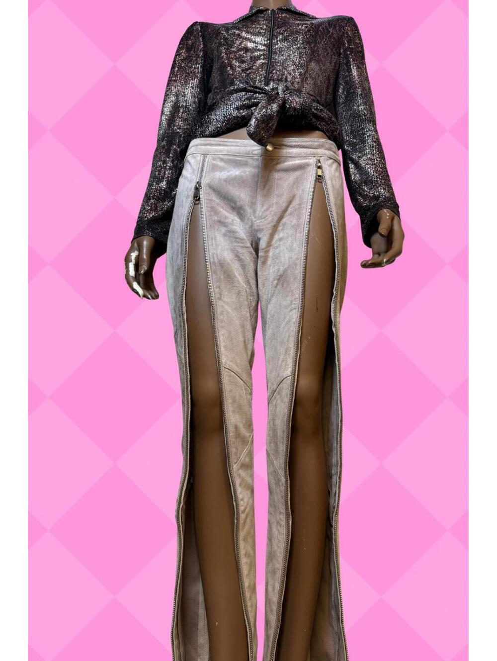 limited-edition H&M real suede pants  2014 Spring Collection vintage edgy zipper